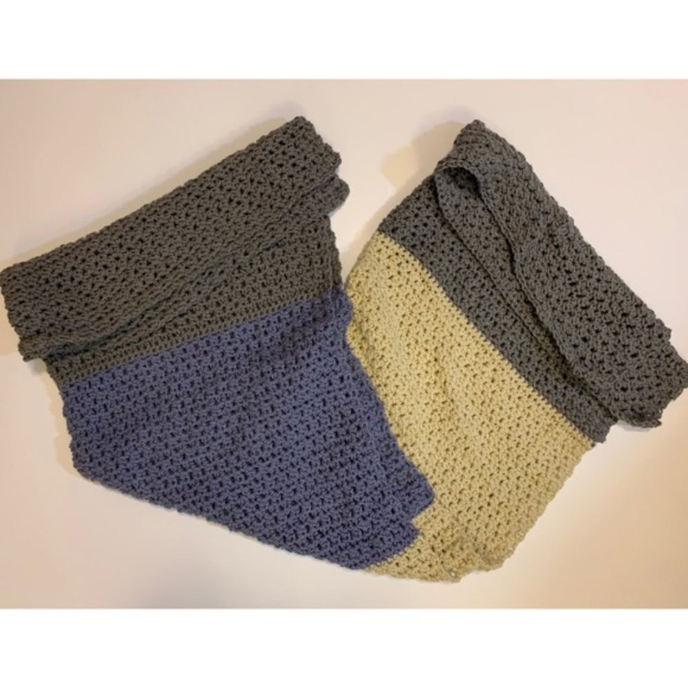Handmade Homemade Crochet Lap Blanket Throw Blanket Grey Blue Cream Color - Picture 2 of 6